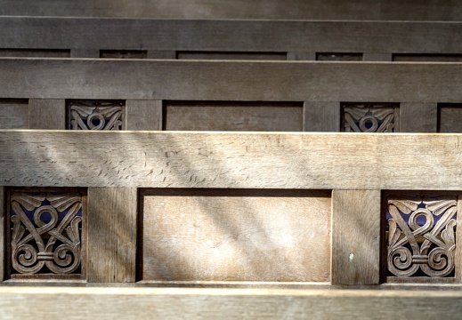 Dappled church pews