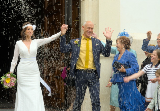 Here comes the bride...Covered in rice...